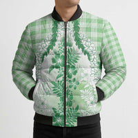 Aloha Hawaii Palaka Bomber Puffer Jacket Green Plumeria Lei LT05 - Polynesian Pride