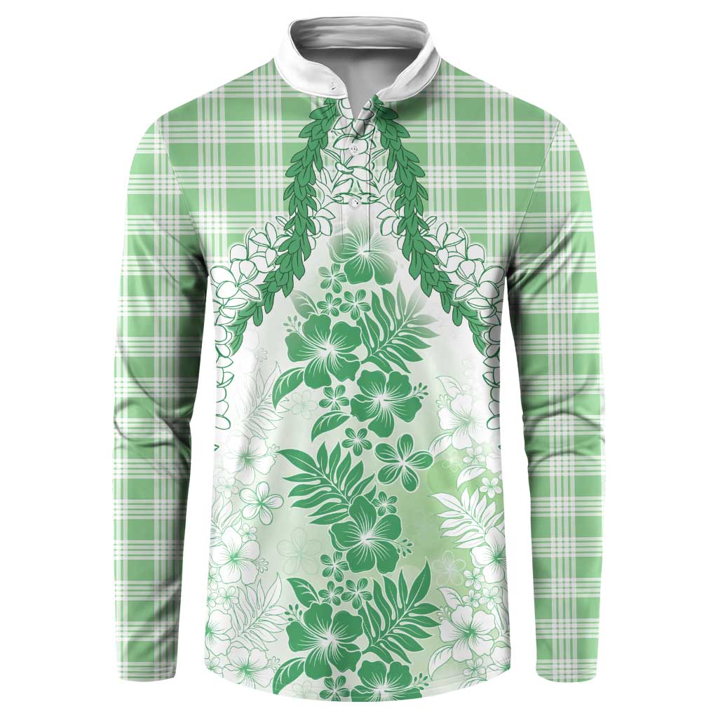 Aloha Hawaii Palaka Button Sweatshirt Green Plumeria Lei LT05 Green - Polynesian Pride