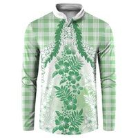 Aloha Hawaii Palaka Button Sweatshirt Green Plumeria Lei LT05 Green - Polynesian Pride