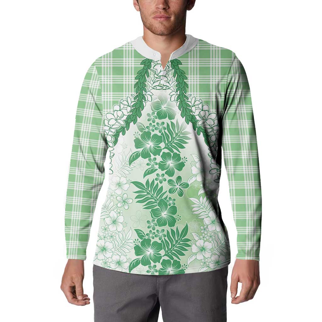 Aloha Hawaii Palaka Button Sweatshirt Green Plumeria Lei LT05 - Polynesian Pride