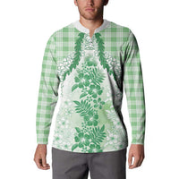 Aloha Hawaii Palaka Button Sweatshirt Green Plumeria Lei LT05 - Polynesian Pride