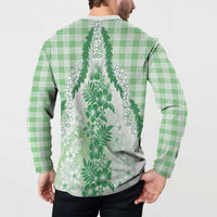 Aloha Hawaii Palaka Button Sweatshirt Green Plumeria Lei LT05 - Polynesian Pride
