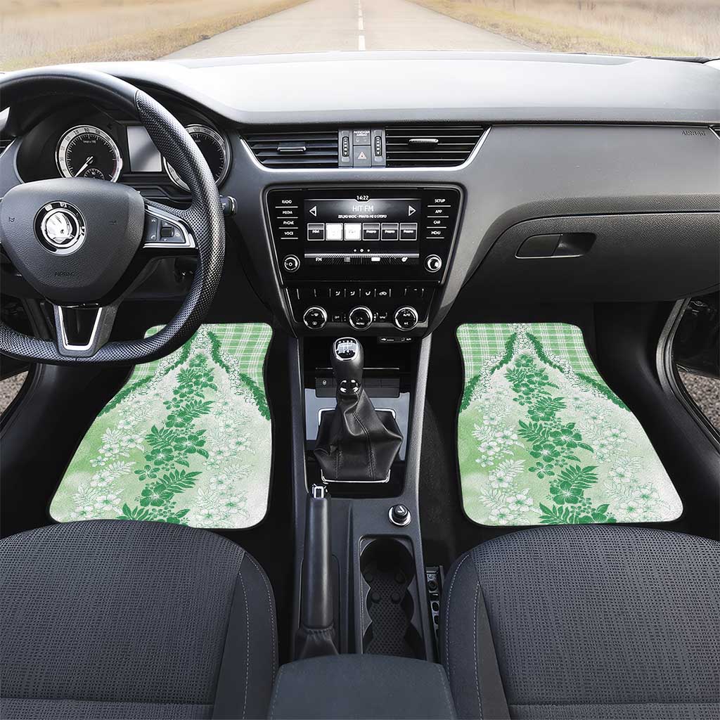 Aloha Hawaii Palaka Car Mats Green Plumeria Lei LT05 Set 2pcs - Front Green - Polynesian Pride