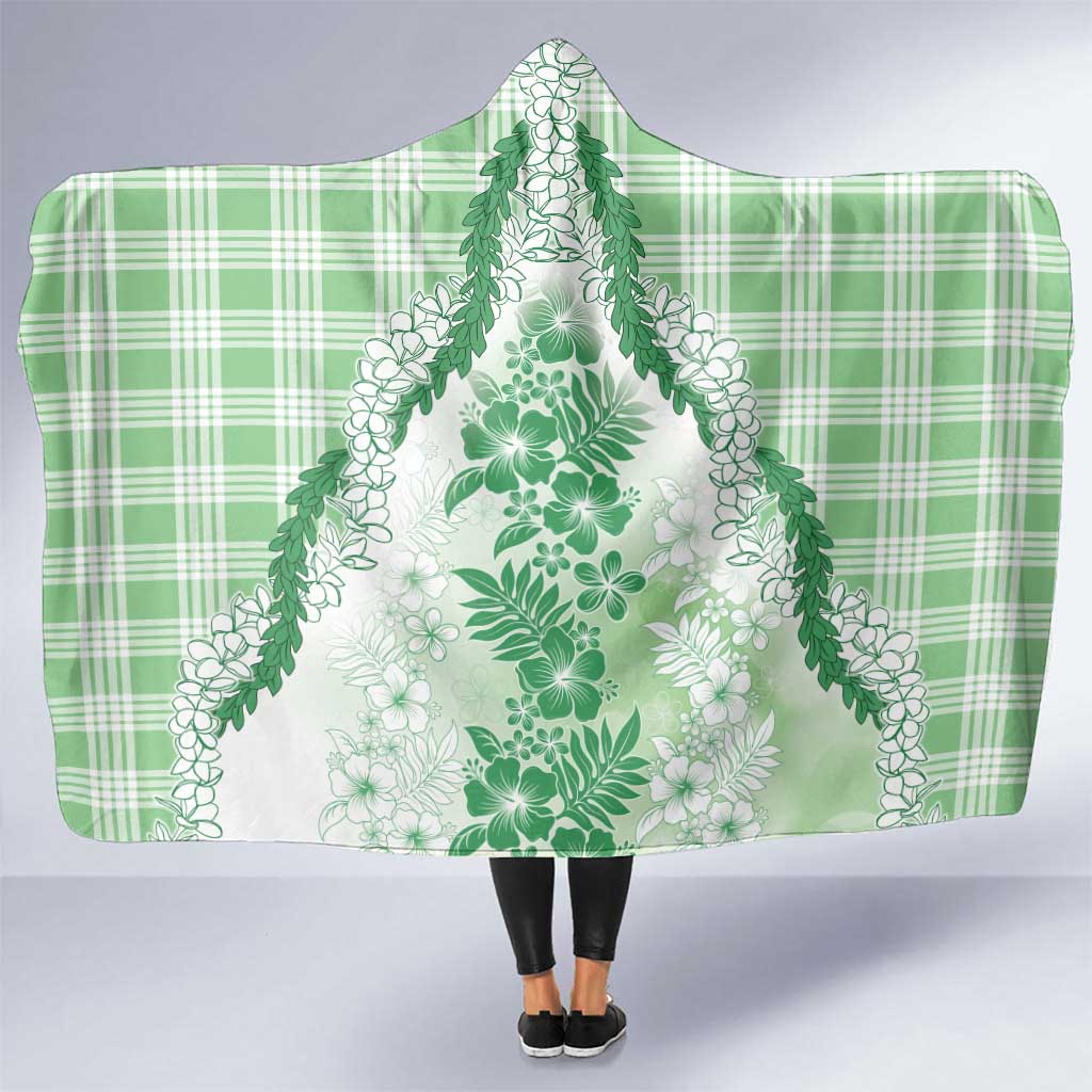 Aloha Hawaii Palaka Hooded Blanket Green Plumeria Lei LT05 One Size Green - Polynesian Pride