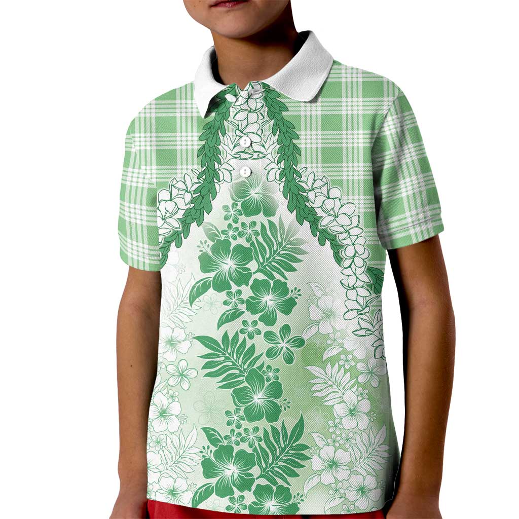 Aloha Hawaii Palaka Kid Polo Shirt Green Plumeria Lei LT05 Kid Green - Polynesian Pride