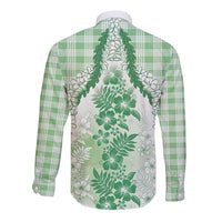 Aloha Hawaii Palaka Long Sleeve Button Shirt Green Plumeria Lei LT05 - Polynesian Pride