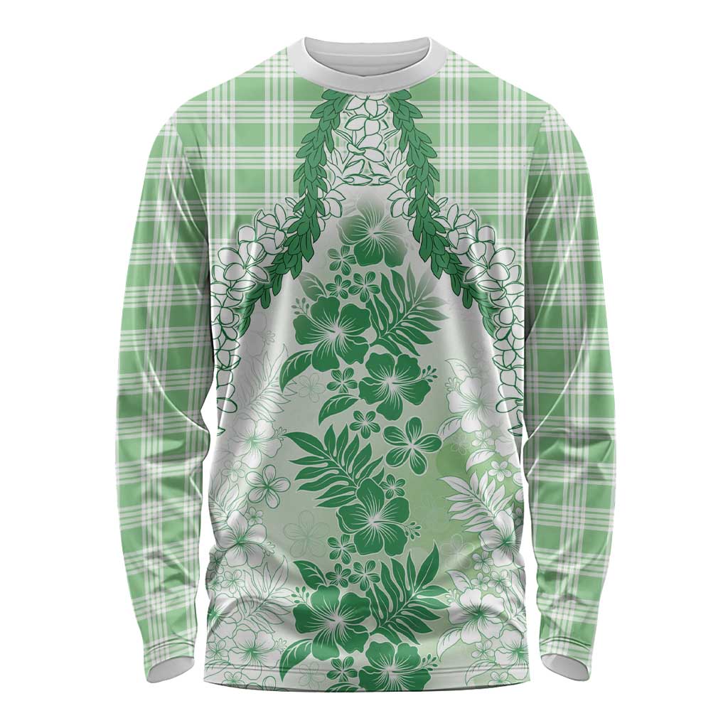 Aloha Hawaii Palaka Long Sleeve Shirt Green Plumeria Lei LT05 Unisex Green - Polynesian Pride