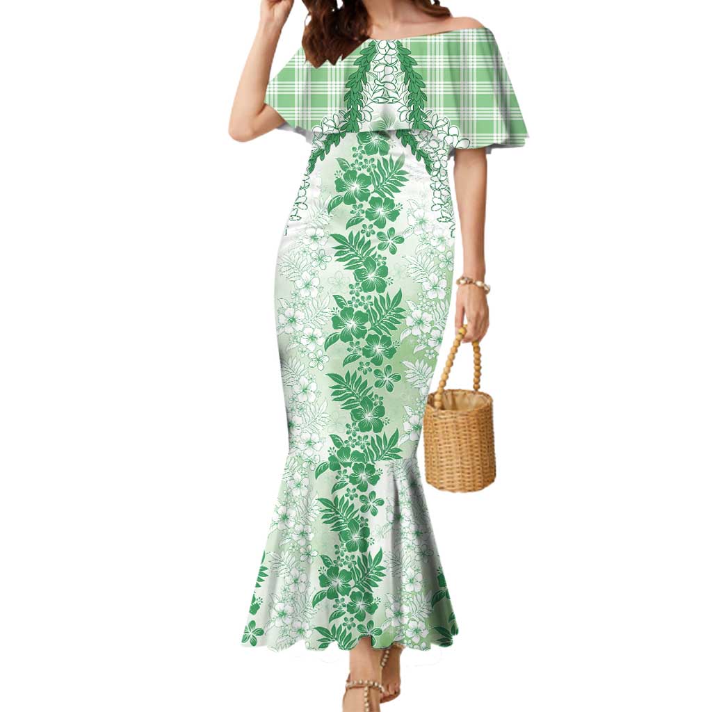 Aloha Hawaii Palaka Mermaid Dress Green Plumeria Lei LT05 Women Green - Polynesian Pride