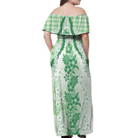 Aloha Hawaii Palaka Off Shoulder Maxi Dress Green Plumeria Lei LT05 - Polynesian Pride
