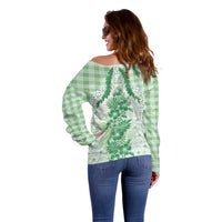 Aloha Hawaii Palaka Off Shoulder Sweater Green Plumeria Lei LT05 - Polynesian Pride