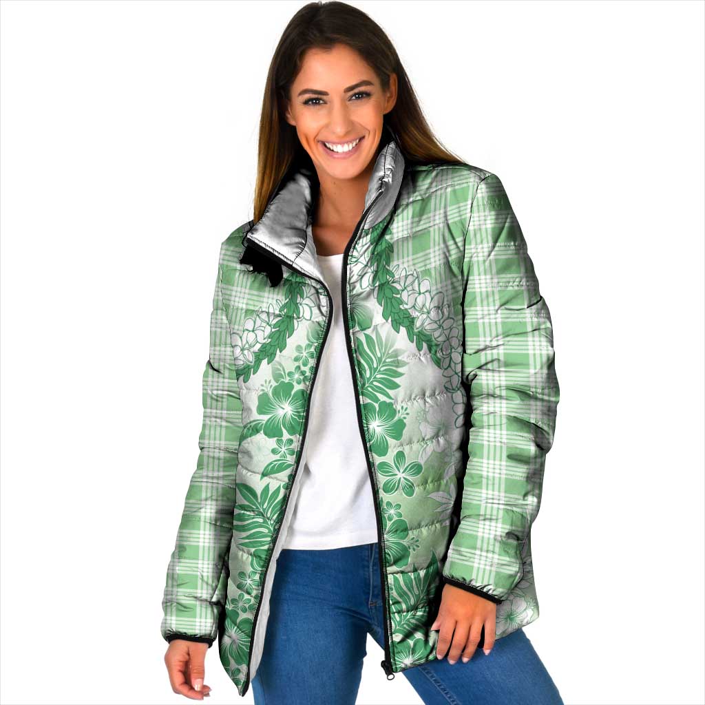 Aloha Hawaii Palaka Padded Jacket Green Plumeria Lei LT05 Women Green - Polynesian Pride