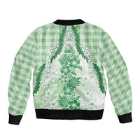Aloha Hawaii Palaka Sleeve Zip Bomber Jacket Green Plumeria Lei LT05 - Polynesian Pride