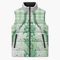 Aloha Hawaii Palaka Sleeveless Puffer Jacket Green Plumeria Lei LT05 Unisex Green - Polynesian Pride