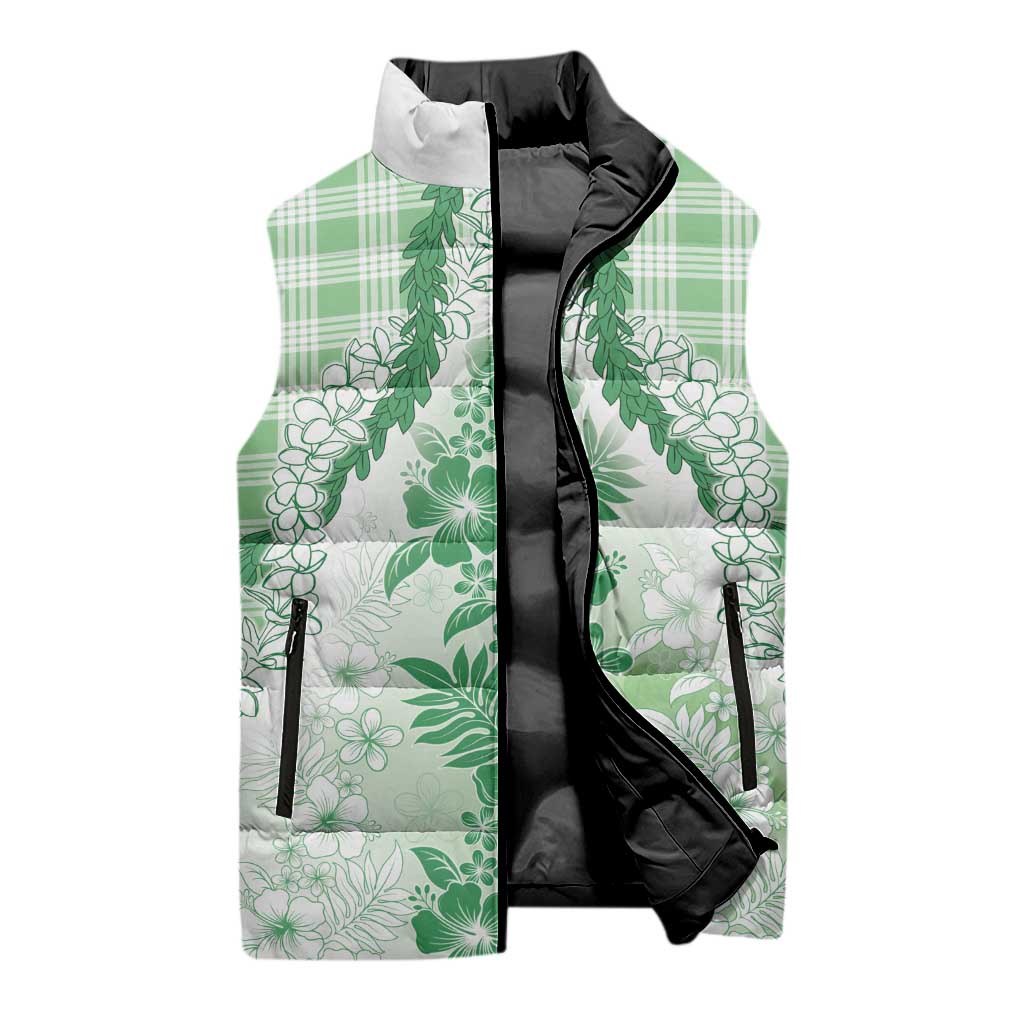 Aloha Hawaii Palaka Sleeveless Puffer Jacket Green Plumeria Lei LT05 - Polynesian Pride