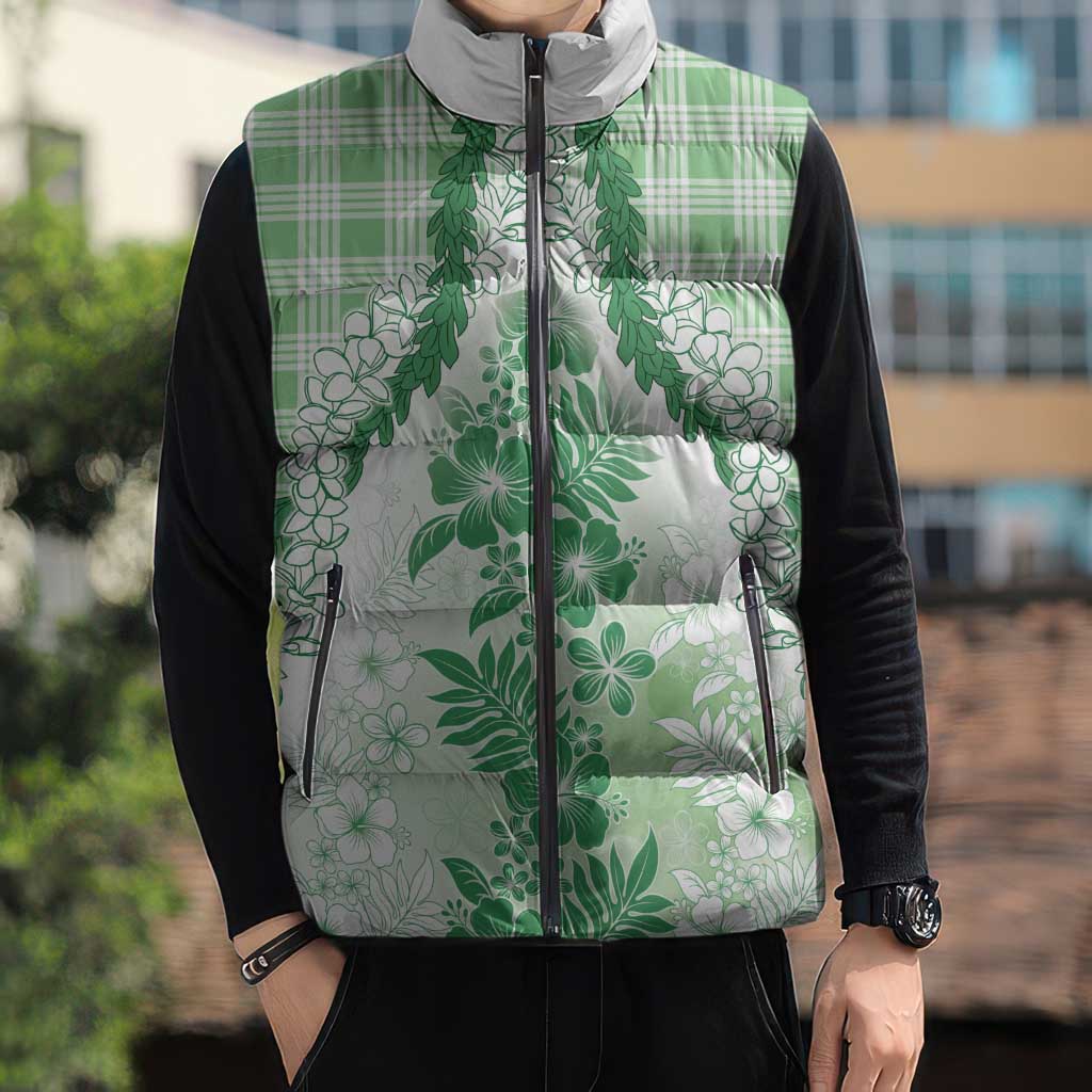 Aloha Hawaii Palaka Sleeveless Puffer Jacket Green Plumeria Lei LT05 - Polynesian Pride