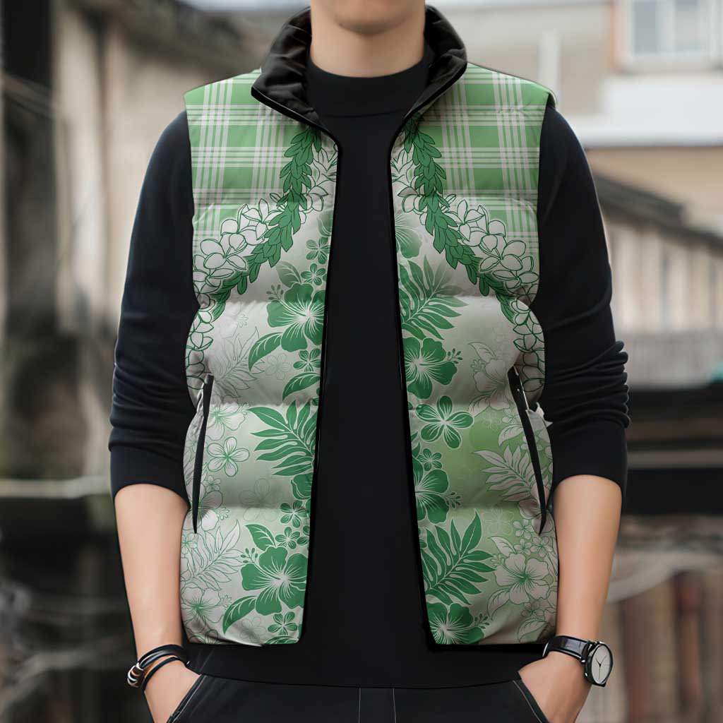 Aloha Hawaii Palaka Sleeveless Puffer Jacket Green Plumeria Lei LT05 - Polynesian Pride