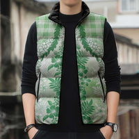 Aloha Hawaii Palaka Sleeveless Puffer Jacket Green Plumeria Lei LT05 - Polynesian Pride