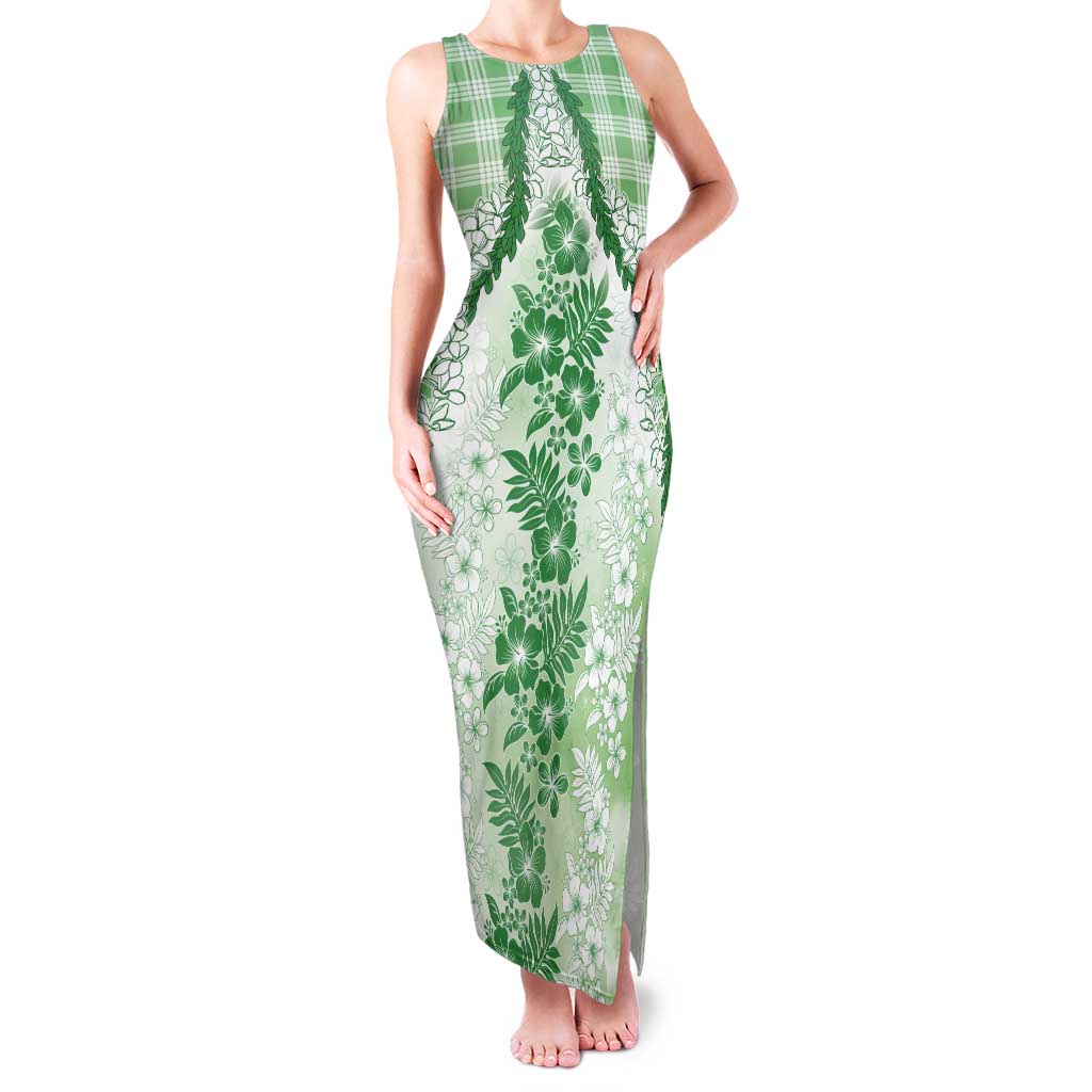 Aloha Hawaii Palaka Tank Maxi Dress Green Plumeria Lei LT05 Women Green - Polynesian Pride