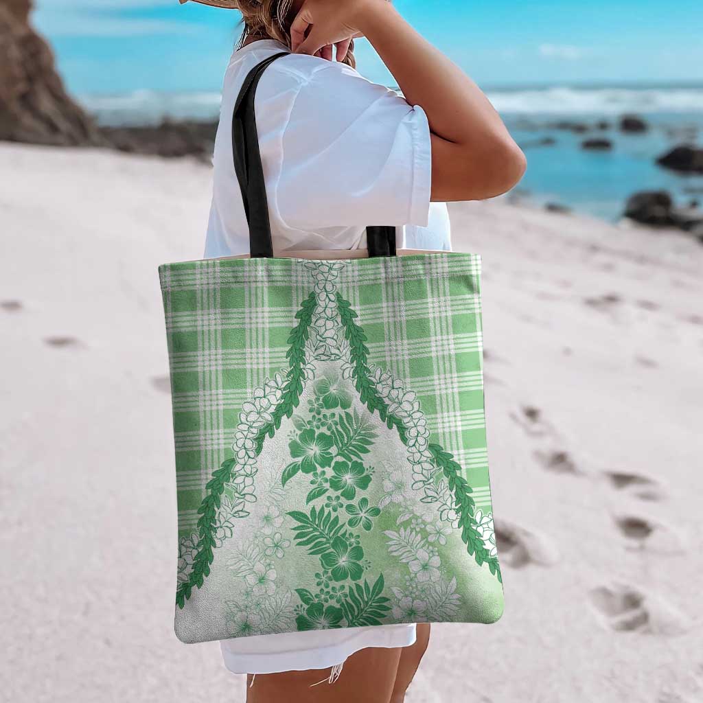 Aloha Hawaii Palaka Tote Bag Green Plumeria Lei LT05 - Polynesian Pride