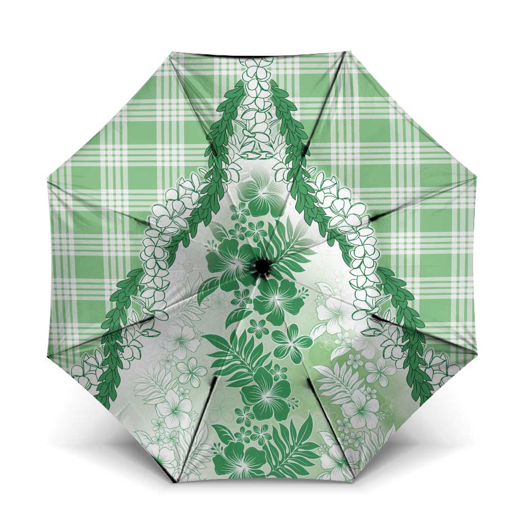Aloha Hawaii Palaka Umbrella Green Plumeria Lei LT05 One Size Folded 11.42 inch Opened Diameter 37.4 inch Green - Polynesian Pride