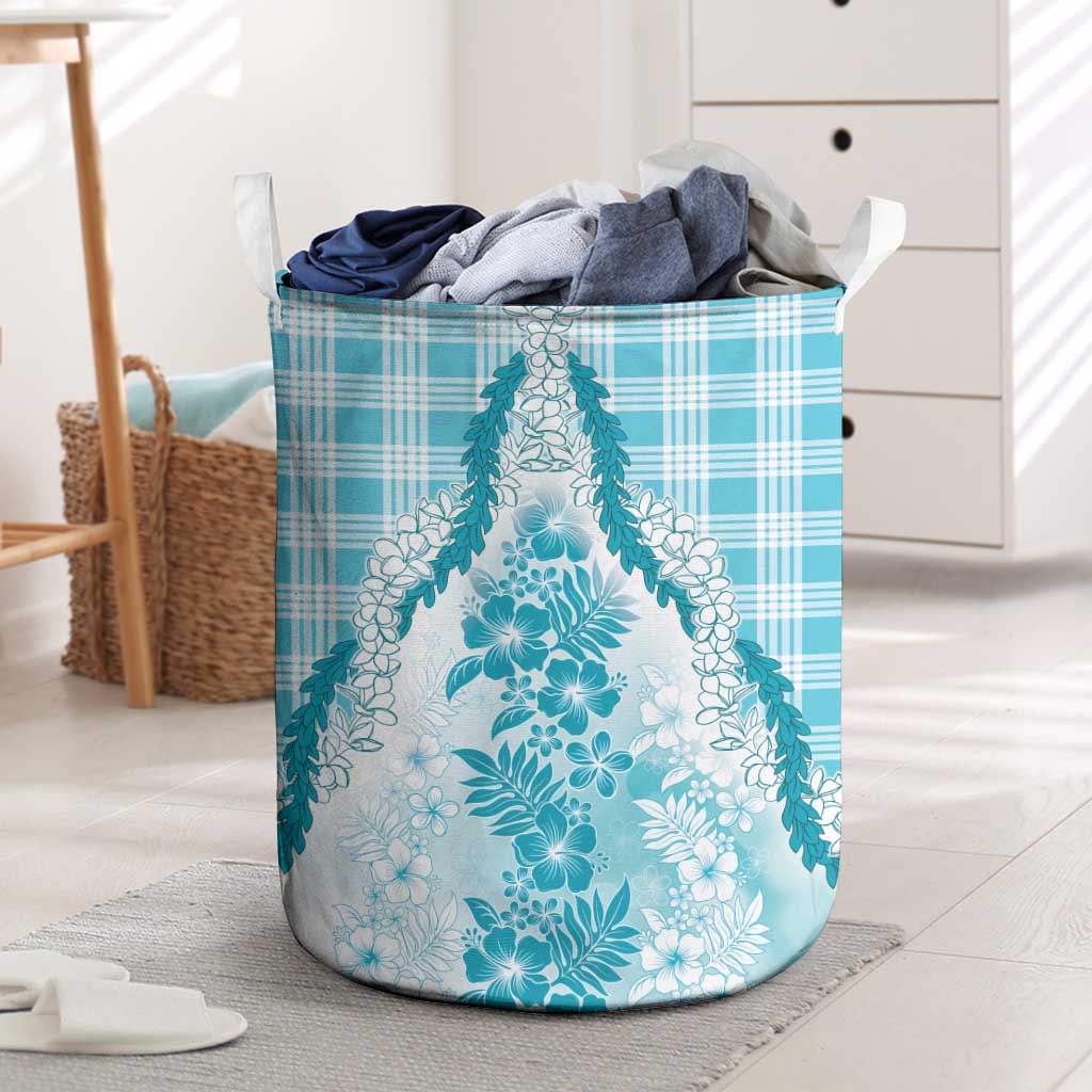 Aloha Hawaii Palaka Laundry Basket Blue Plumeria Lei LT05 Blue - Polynesian Pride