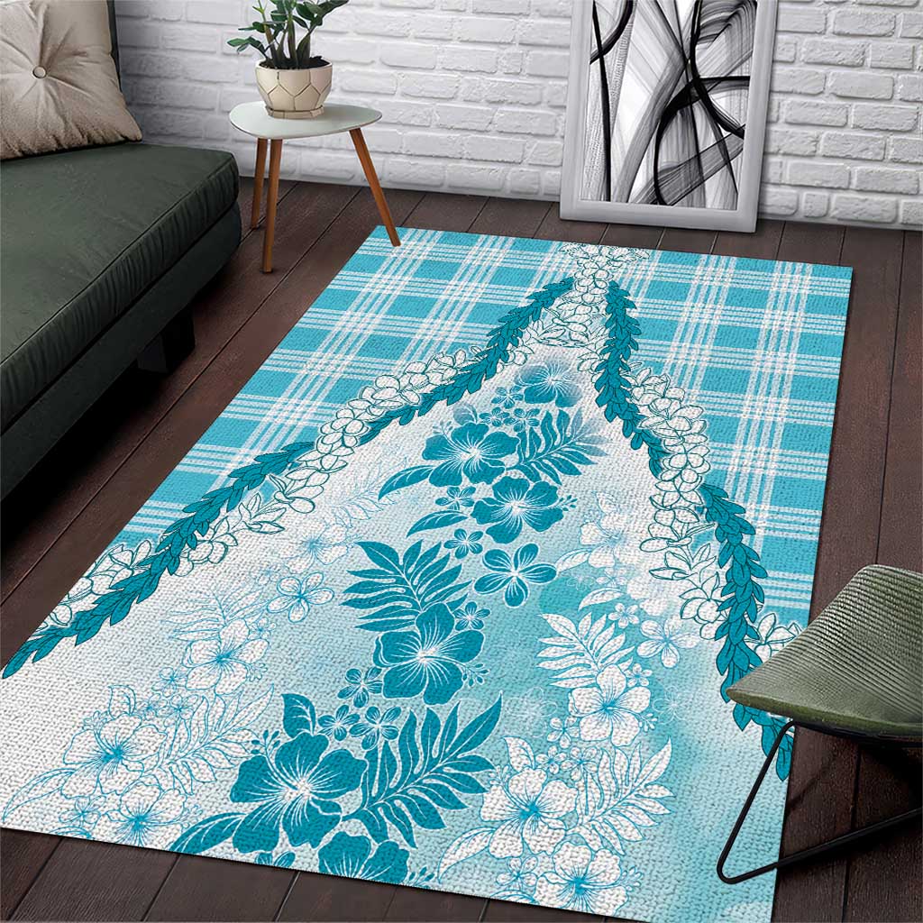 Aloha Hawaii Palaka Area Rug Blue Plumeria Lei LT05 Blue - Polynesian Pride