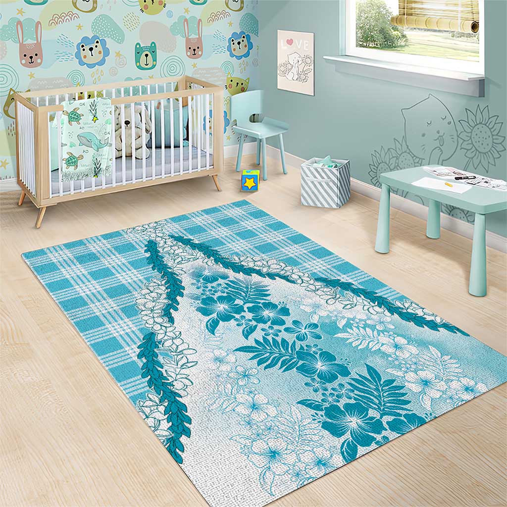 Aloha Hawaii Palaka Area Rug Blue Plumeria Lei LT05 - Polynesian Pride