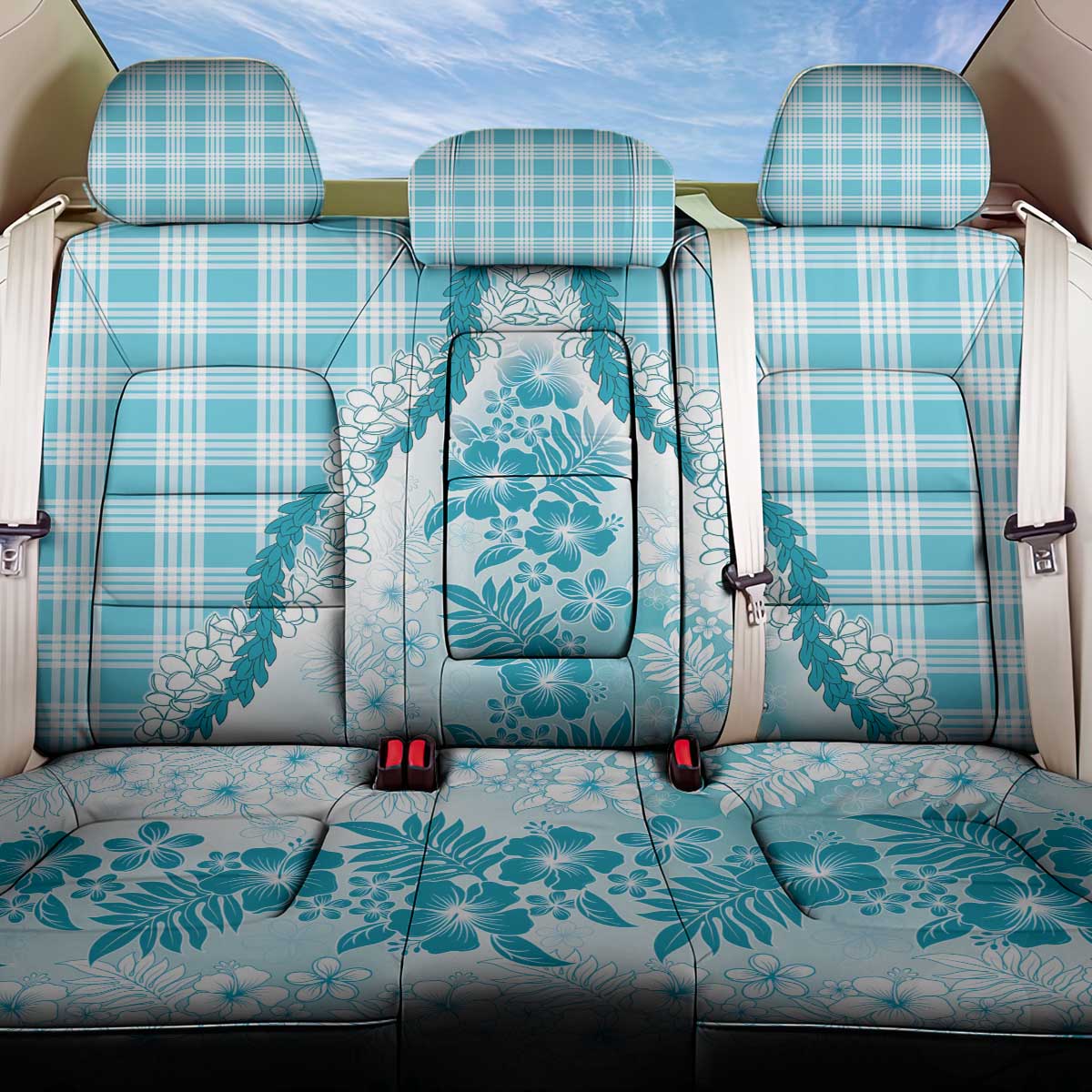 Aloha Hawaii Palaka Back Car Seat Cover Blue Plumeria Lei LT05 One Size Blue - Polynesian Pride