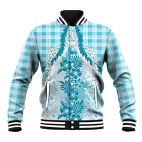 Aloha Hawaii Palaka Baseball Jacket Blue Plumeria Lei LT05 Unisex Blue - Polynesian Pride