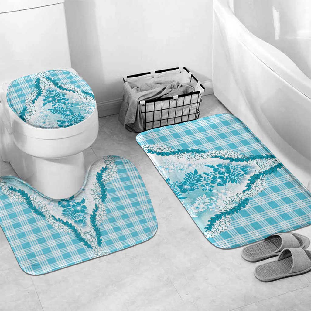 Aloha Hawaii Palaka Bathroom Set Blue Plumeria Lei LT05 Mat Set Only (3 pcs) One Size Blue - Polynesian Pride