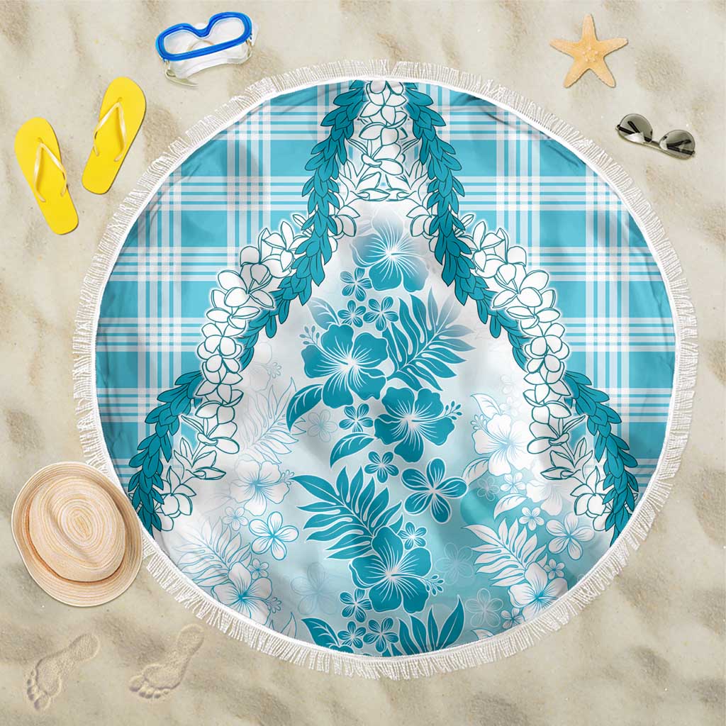 Aloha Hawaii Palaka Beach Blanket Blue Plumeria Lei LT05 One Size 150cm Blue - Polynesian Pride