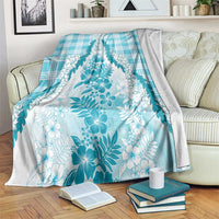 Aloha Hawaii Palaka Blanket Blue Plumeria Lei LT05 Blue - Polynesian Pride