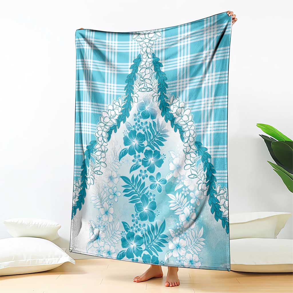 Aloha Hawaii Palaka Blanket Blue Plumeria Lei LT05 - Polynesian Pride