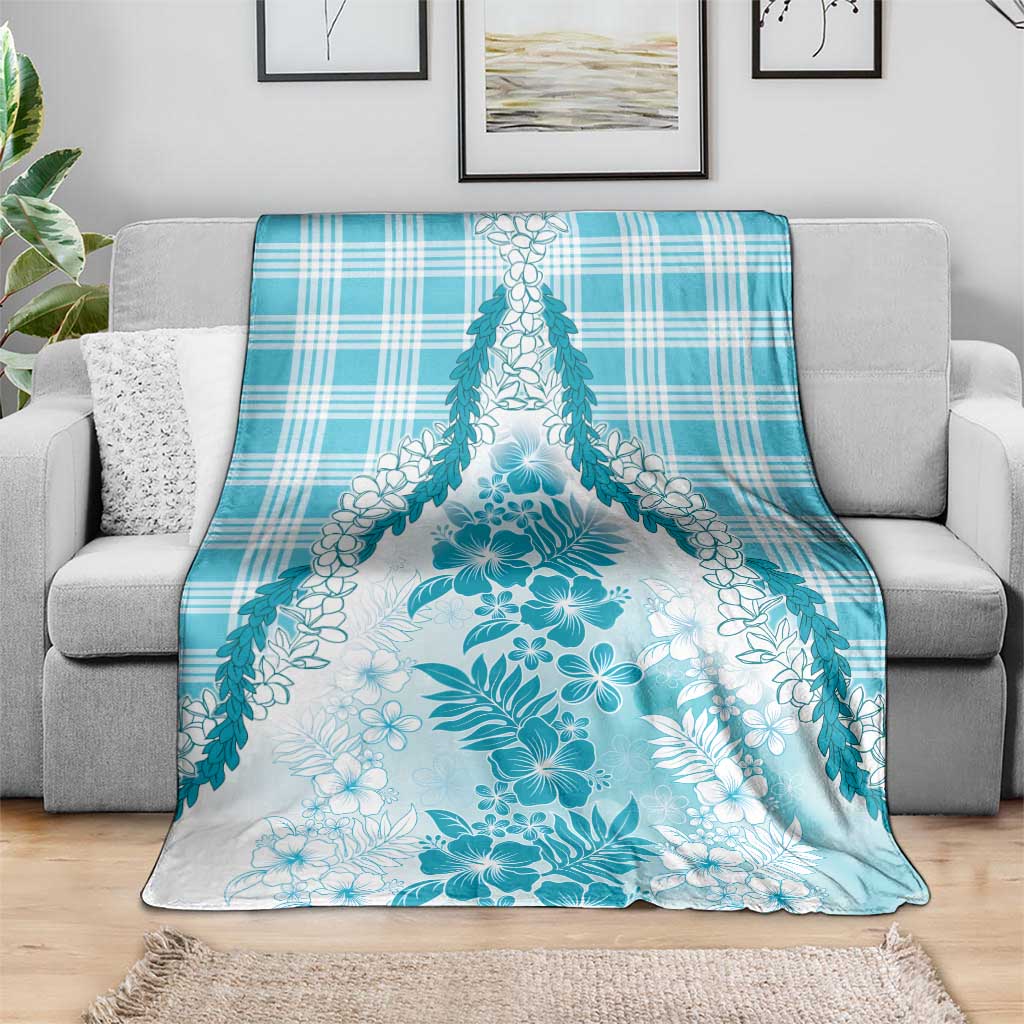 Aloha Hawaii Palaka Blanket Blue Plumeria Lei LT05 - Polynesian Pride