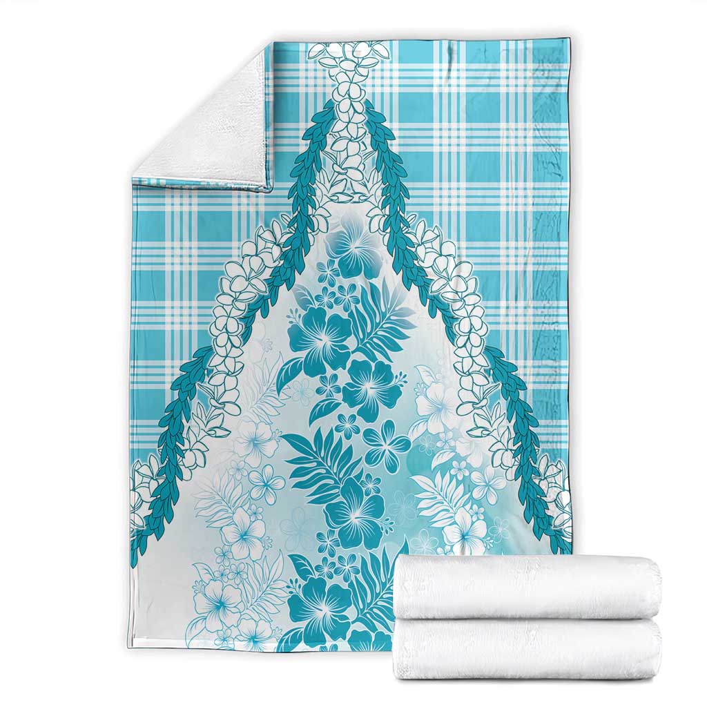 Aloha Hawaii Palaka Blanket Blue Plumeria Lei LT05 - Polynesian Pride