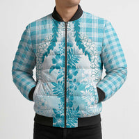 Aloha Hawaii Palaka Bomber Puffer Jacket Blue Plumeria Lei LT05 - Polynesian Pride
