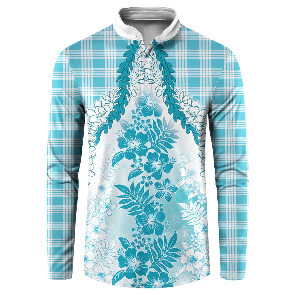 Aloha Hawaii Palaka Button Sweatshirt Blue Plumeria Lei LT05 Blue - Polynesian Pride