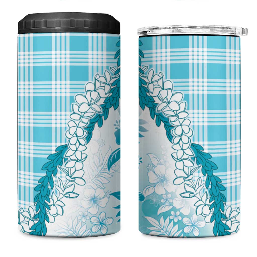 Aloha Hawaii Palaka 4 in 1 Can Cooler Tumbler Blue Plumeria Lei LT05 One Size: 16 oz Blue - Polynesian Pride