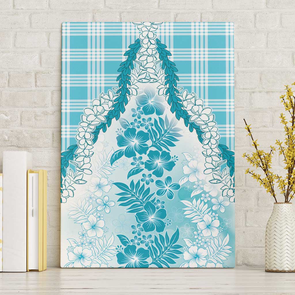 Aloha Hawaii Palaka Canvas Wall Art Blue Plumeria Lei LT05 Without Frame Blue - Polynesian Pride