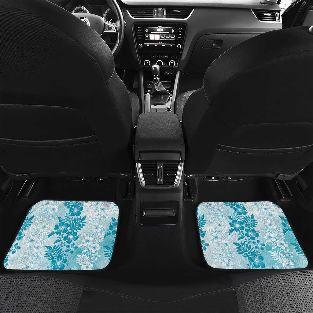 Aloha Hawaii Palaka Car Mats Blue Plumeria Lei LT05 Set 2pcs - Back Blue - Polynesian Pride