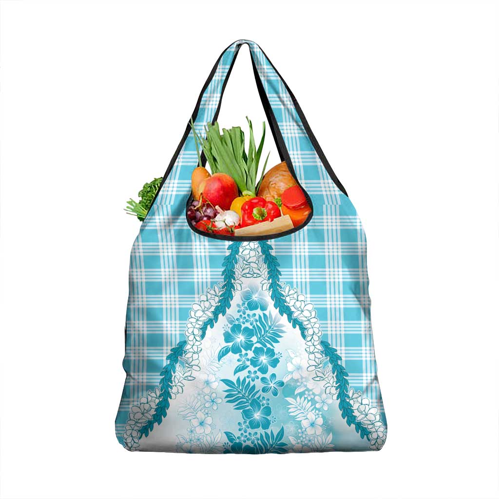 Aloha Hawaii Palaka Grocery Bag Blue Plumeria Lei LT05 1-pack One Size Blue - Polynesian Pride