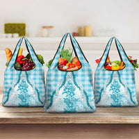 Aloha Hawaii Palaka Grocery Bag Blue Plumeria Lei LT05 3-pack One Size Blue - Polynesian Pride