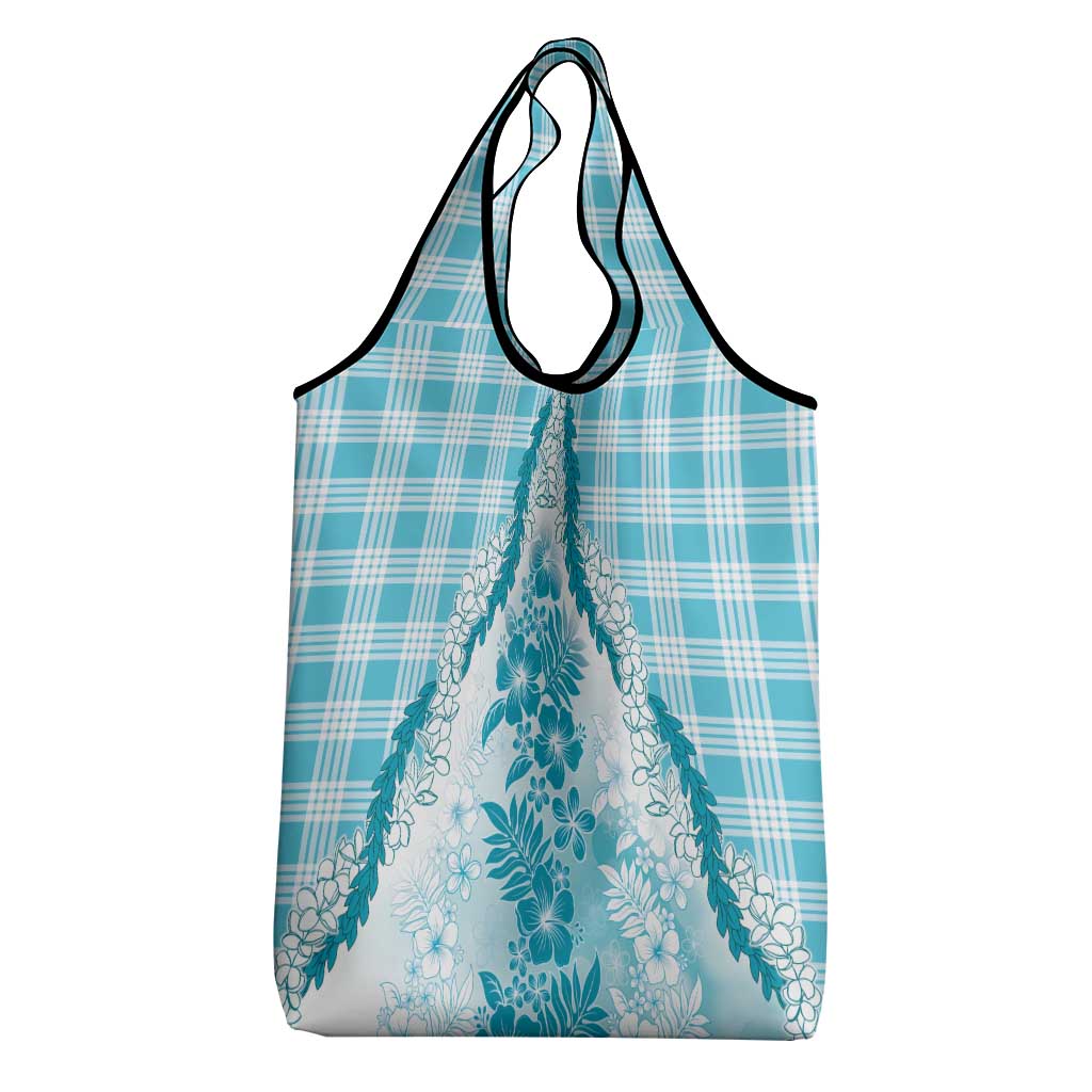Aloha Hawaii Palaka Grocery Bag Blue Plumeria Lei LT05 - Polynesian Pride