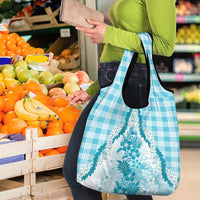 Aloha Hawaii Palaka Grocery Bag Blue Plumeria Lei LT05 - Polynesian Pride