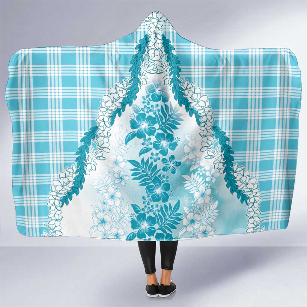 Aloha Hawaii Palaka Hooded Blanket Blue Plumeria Lei LT05 One Size Blue - Polynesian Pride