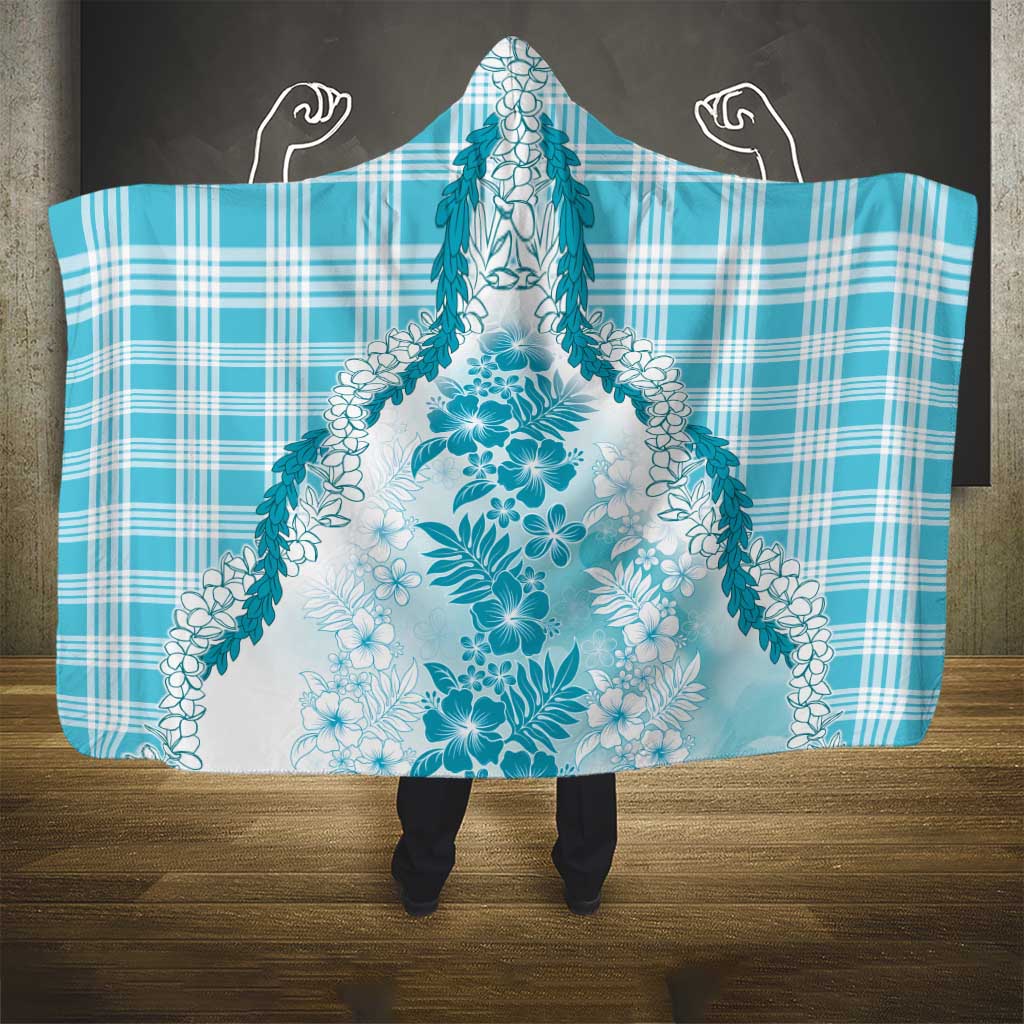 Aloha Hawaii Palaka Hooded Blanket Blue Plumeria Lei LT05 - Polynesian Pride