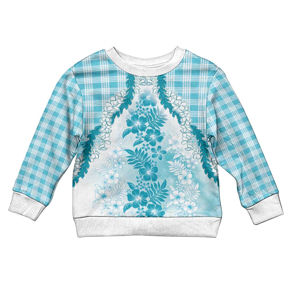Aloha Hawaii Palaka Kid Ugly Christmas Sweater Blue Plumeria Lei LT05 Kid Blue - Polynesian Pride
