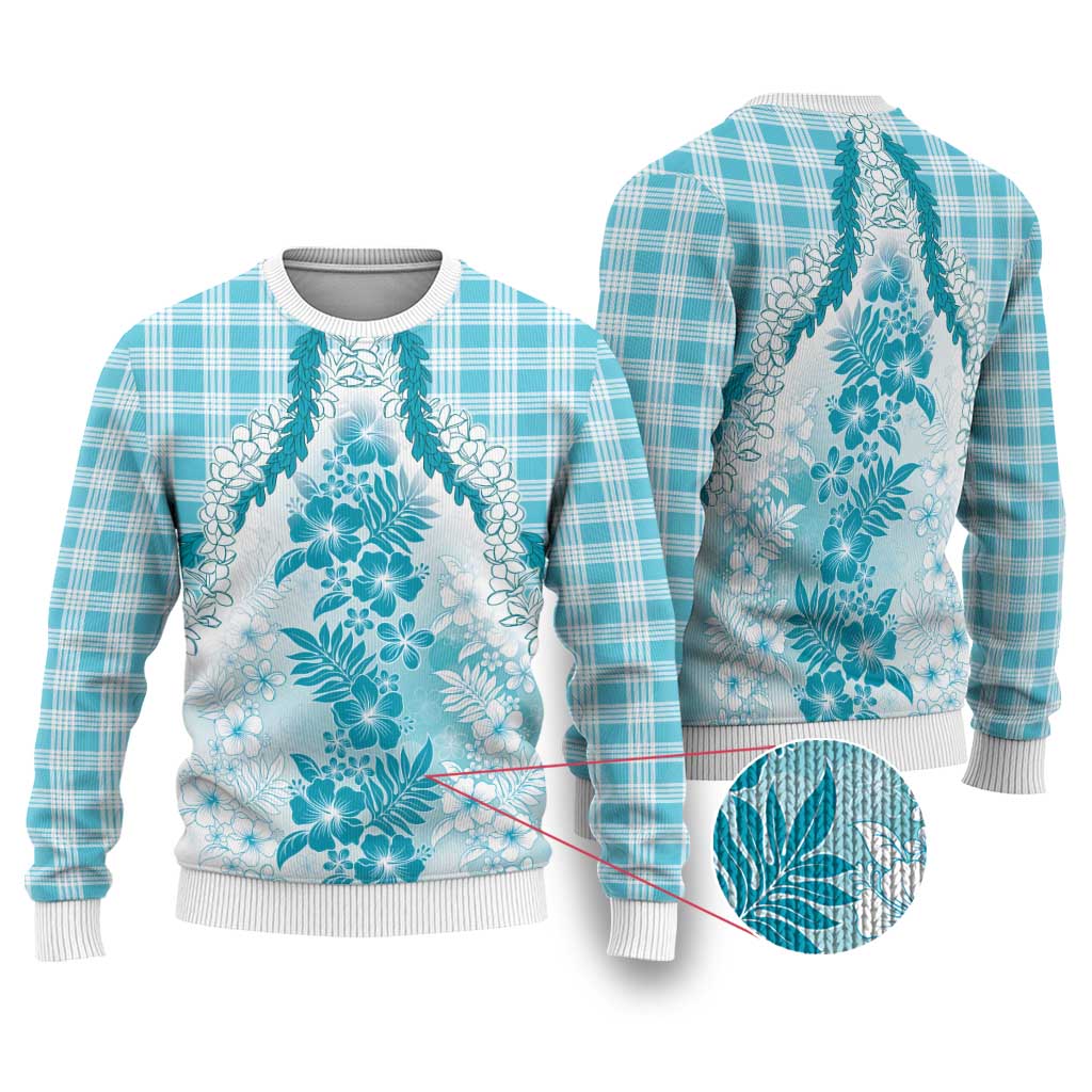 Aloha Hawaii Palaka Ugly Christmas Sweater Blue Plumeria Lei LT05 Blue - Polynesian Pride