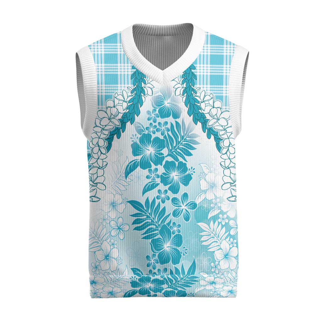 Aloha Hawaii Palaka Christmas Knitted V-Neck Vest Blue Plumeria Lei LT05 Blue - Polynesian Pride