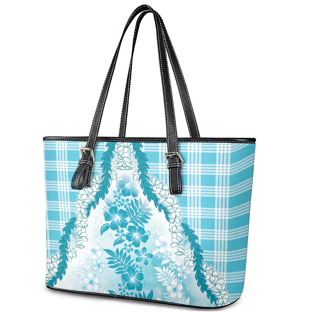 Aloha Hawaii Palaka Leather Tote Bag Blue Plumeria Lei LT05 - Polynesian Pride